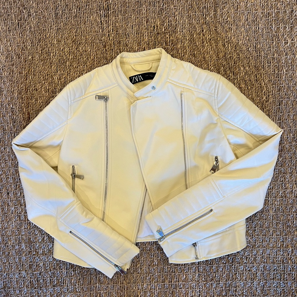 Zara cream leather jacket